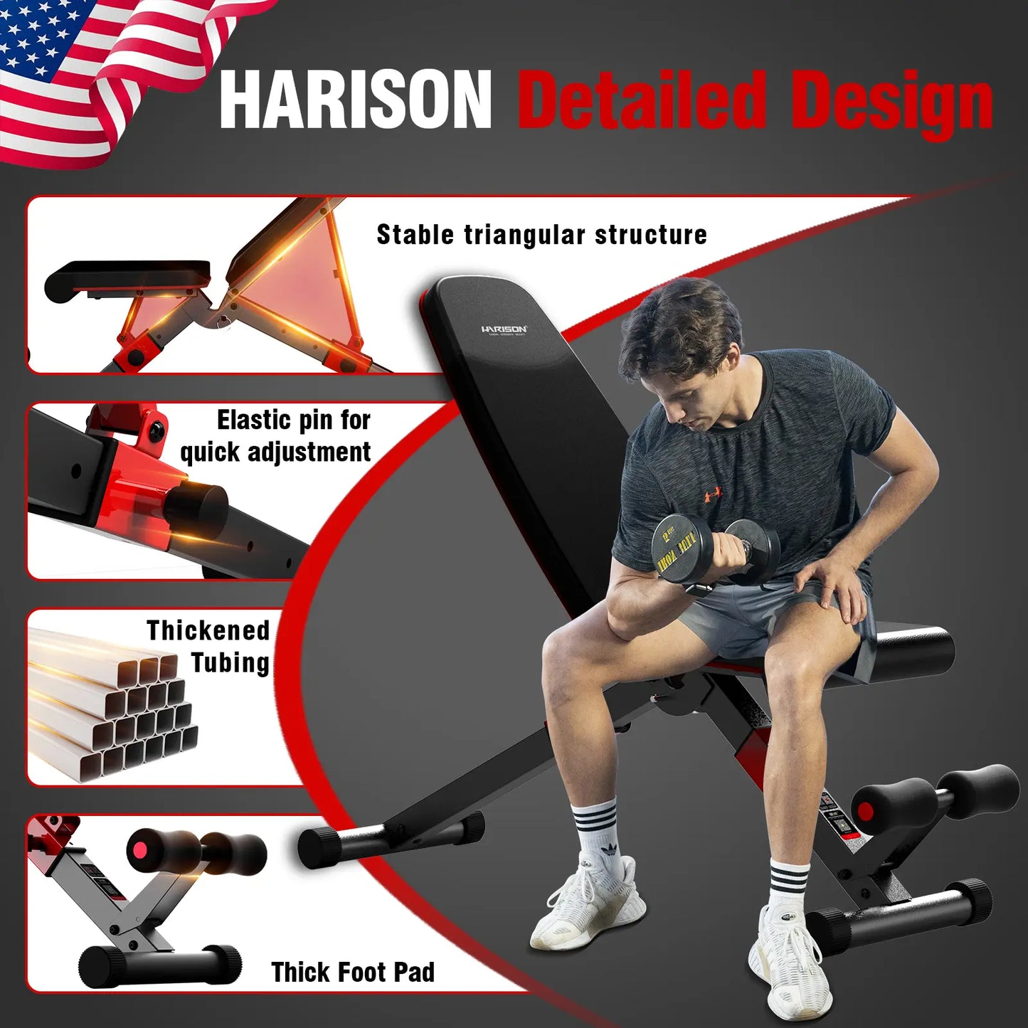 HARISON Heavy Duty Adjustable Weight Bench with Leg Extension & Preacher Pad, Full Body Strength Training Equipment for Home Gym Press Chest Machine Gym Reaper Max Bench Adjustable Foldable Weight Bench