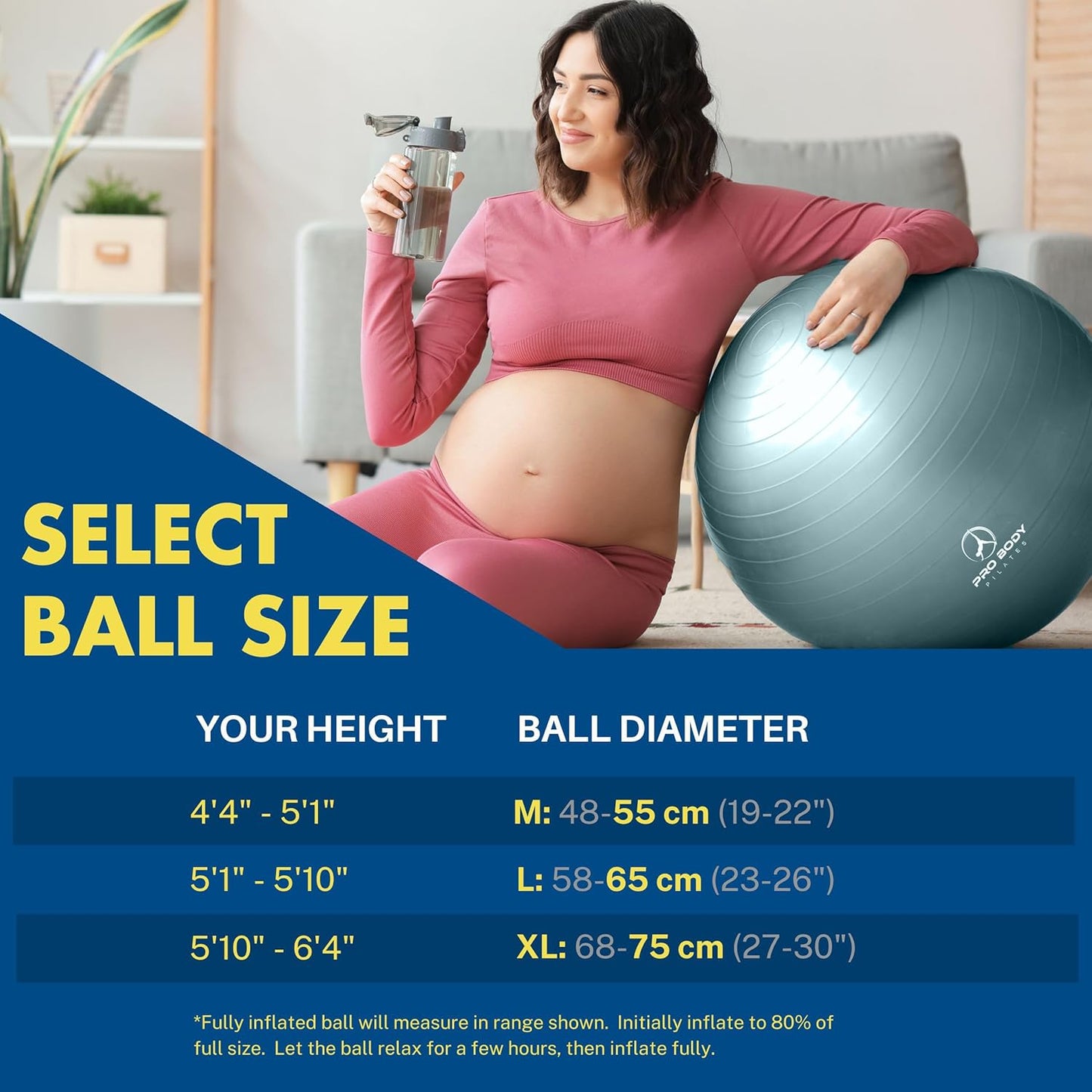 Pregnancy Ball with Guide - Birthing Ball | 1.7Mm Anti-Burst PVC, CA 10P Certified, 55/65/75 Cm, Guide, Doula & Midwife Use, Pump, Pregnancy Essentials