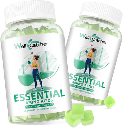 EAA Gummies Essential Amino Acids - All 9 Essential Aminos and All Branched-Chain Aminos (Bcaas) with Muscle Recovery, Energy Support Sugar Free Green Apple Flavor 30 Servings