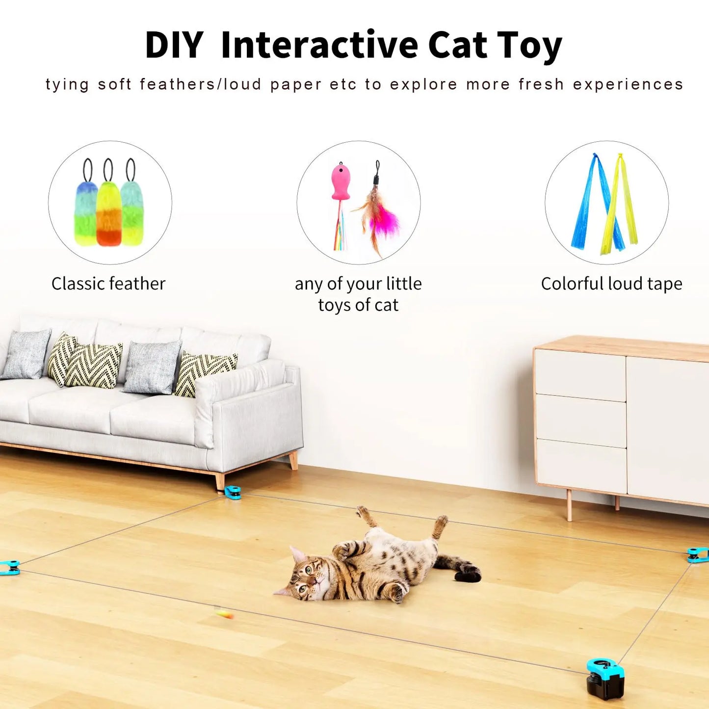 Asfrost Automatic Hands-Free Cat Teaser Toy - Interactive Indoor Cat Accessory with Remote, Auto Function, Feather Clip, DIY String, Moving Mouse Lure, USB-C Rechargeable for Bored Kittens Bore