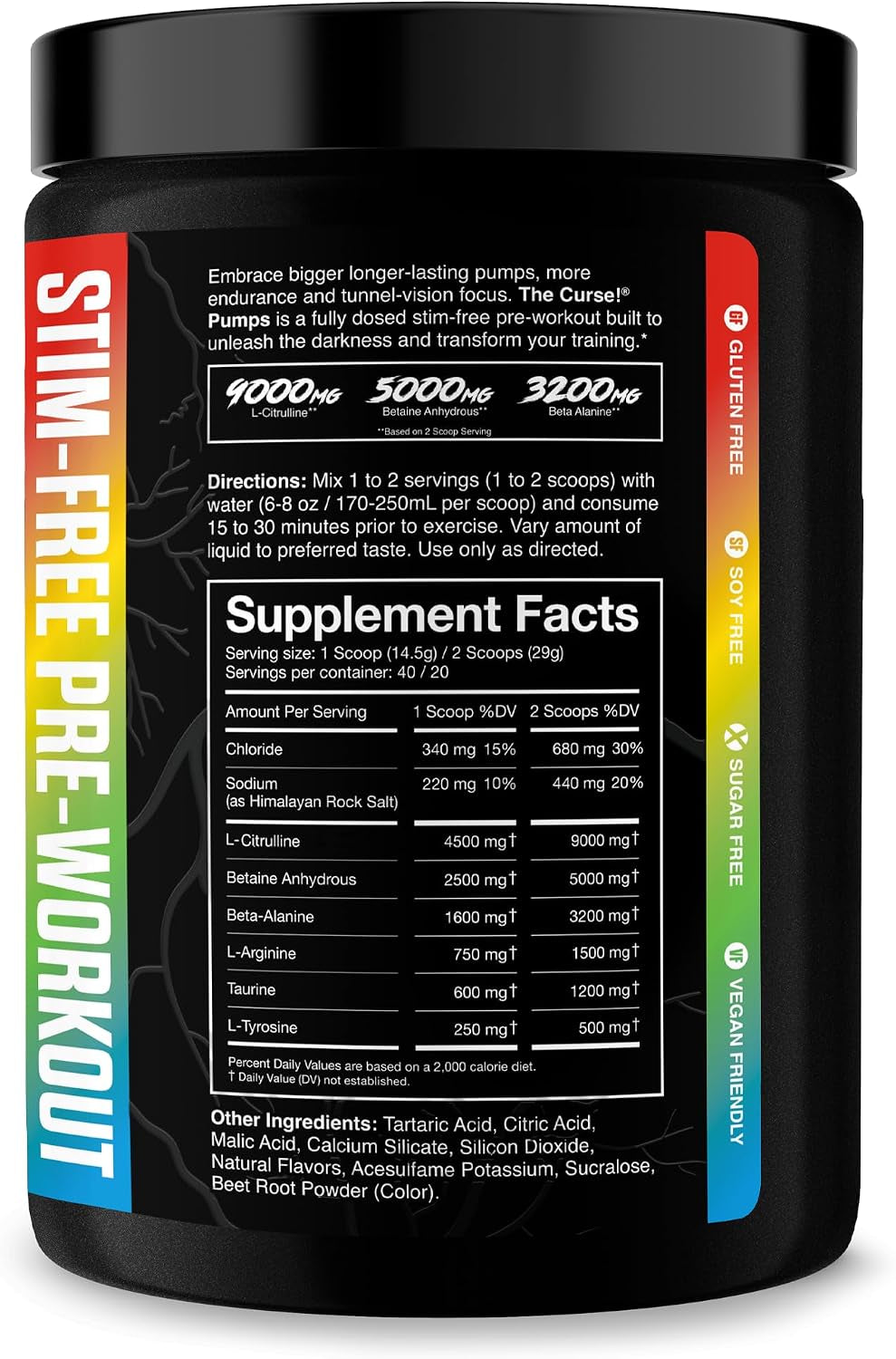 the Curse! Stim-Free Pre Workout Powder, Sour Candy, 40 Servings | Caffeine Free Pump, Non Stim Pre Workout, with L-Citrulline & Beta-Alanine for Nitric Oxide Support and Performance.