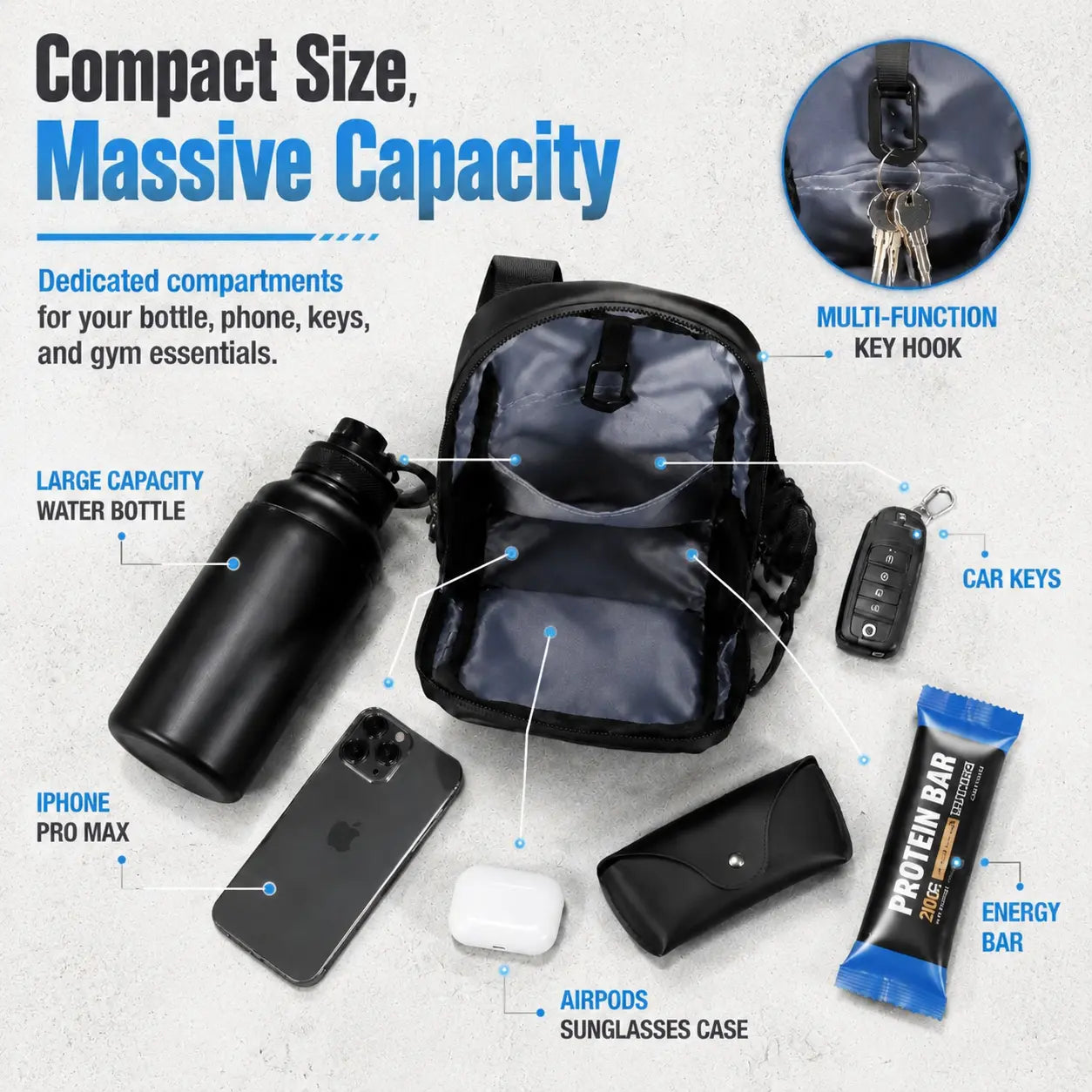 Crossbody Bag for Men and Women, Portable Sling Bag with Multi Pocket Storage Organizer, Waterproof Utility Pouch with Magnetic Closure, Compact Gym Workout Bag for Travel, Sports, Outdoor Activities and Everyday Carry Homeessentials