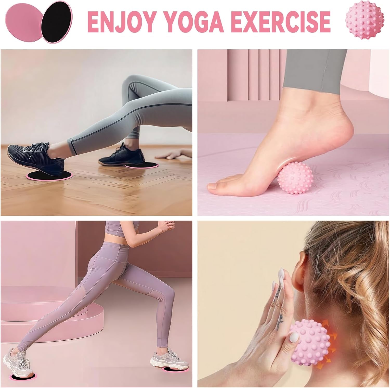Pilates Ring Circle Set for Women, 17 Pcs Yoga Equipment Sets, with 14'' Yoga Ring, Massage Ball, Resistance Bands, Hip Thrust Belt, Hair Band, anti Slip Socks for Legs Arms and Thighs