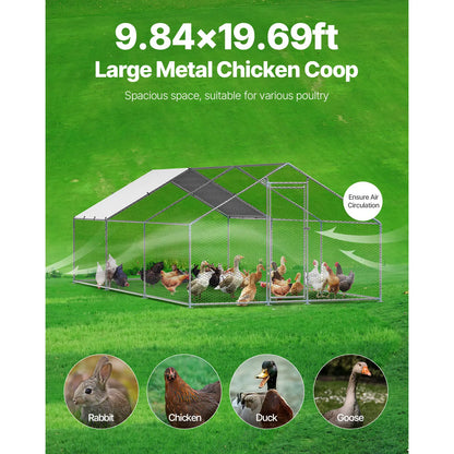 【Fathersdaygift】Vevor Metal Chicken Coop 9.8X19.6X6.5 Ft Large Walk-In Chicken Runs with Coverspire Roof Hen House Enclosure with Security Lockoutdoor Duck Rabbit Cage Poultry Pen for Backyardfarmyard