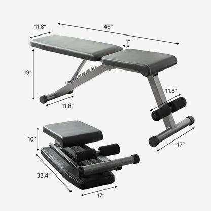 Finer Form 5-In-1 Adjustable Weight Bench - Foldable High-Grade Steel Exercise Equipment for Home Gyms, Supports 800 Lbs for Resistance Training & Full-Body Lifts, Multifunctional Workout Station, Strength Training, Steel Frame, Multi-Angle Seat, Compact,