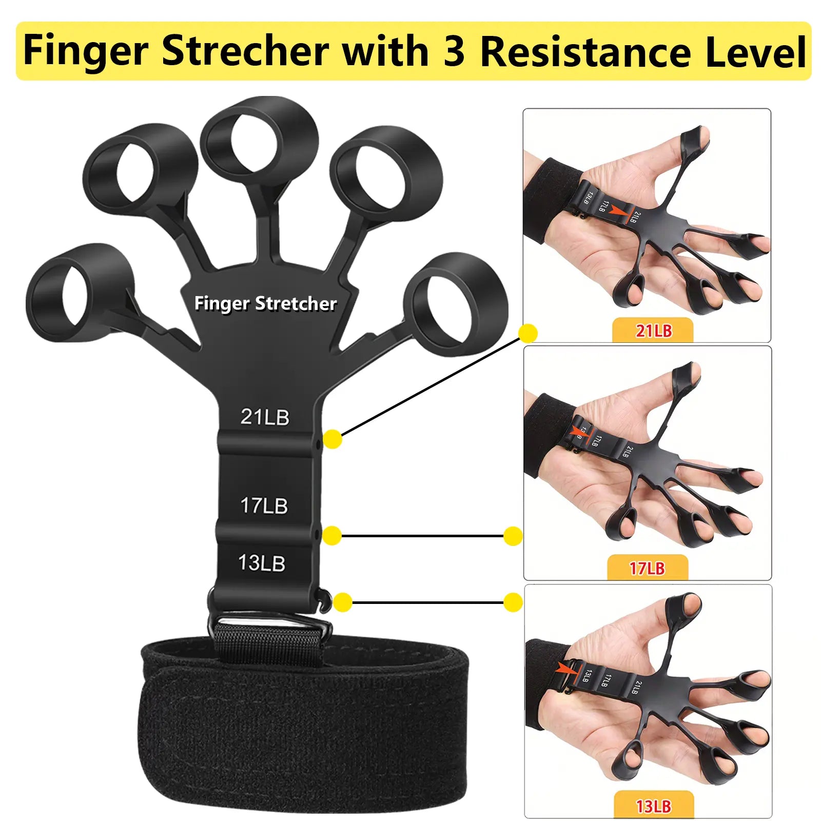 Grip Strength Trainer Kit 5 - Adjustable Hand Grip Strengthener (11-132 Lbs) and Finger Stretcher, Finger Exerciser, Forearm Workout Ring, Stress Ball, Gifts for Muscle Building & Injury Recovery Athletes & Musicians Forearm Strengthener Veins, Grip Stre