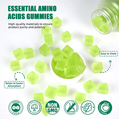 EAA Gummies Essential Amino Acids - All 9 Essential Aminos and All Branched-Chain Aminos (Bcaas) with Muscle Recovery, Energy Support Sugar Free Green Apple Flavor 30 Servings