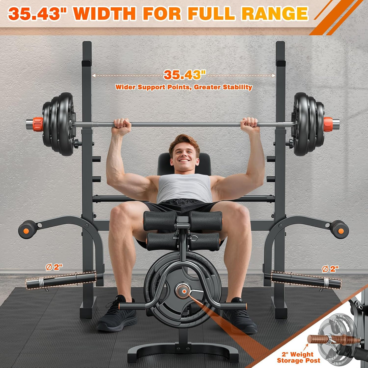 Bench Press, 6 in 1 Olympic Weight Bench with Leg Extension, Curl and Squat Rack, 770LBS Multi Weight Benches for Home Gym, Workout Bench Flat Incline Lifting Bench for Strength Training
