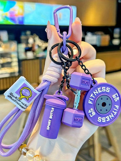 Dumbbell and Barbell Keychain Set, Gym Keychain, Creative Fitness Accessories, DIY Keychains & Bag Charms, Keychain Wristlet Strap, Keychain Accessory, Perfect Gift for Holi