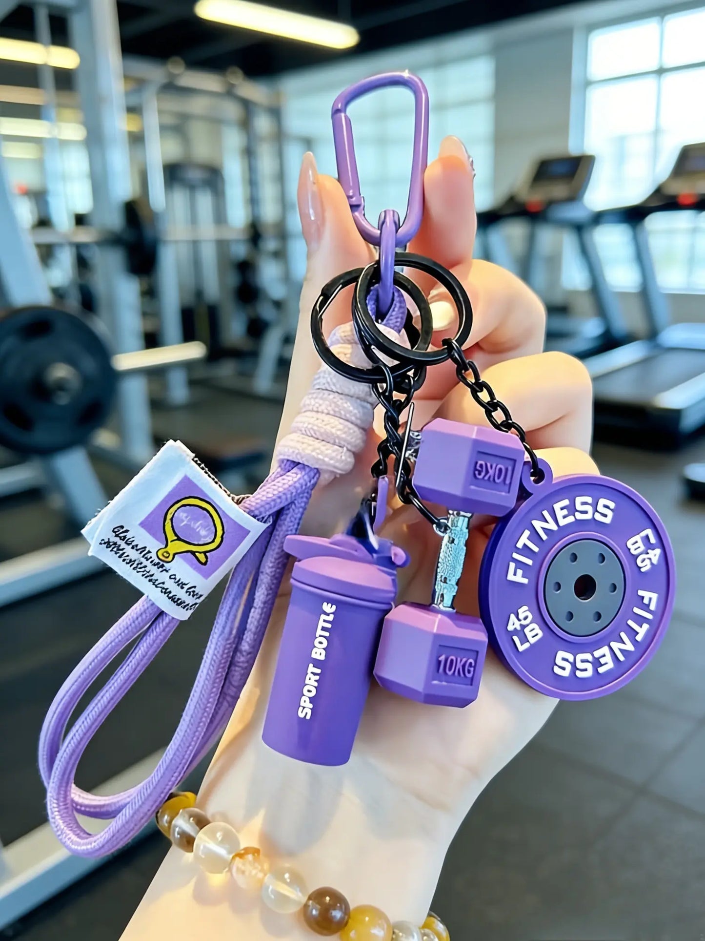 4-Piece Sporty Barbell Keychain Set, Keyrings, Hand-Woven Fitness Keychains, Fashionable Unisex Gym Accessories, Perfect Gift Choice, Stylish & Versatile Fitness Bag Charms with Woven Ropes and Dumbbell, Keychain for Bags
