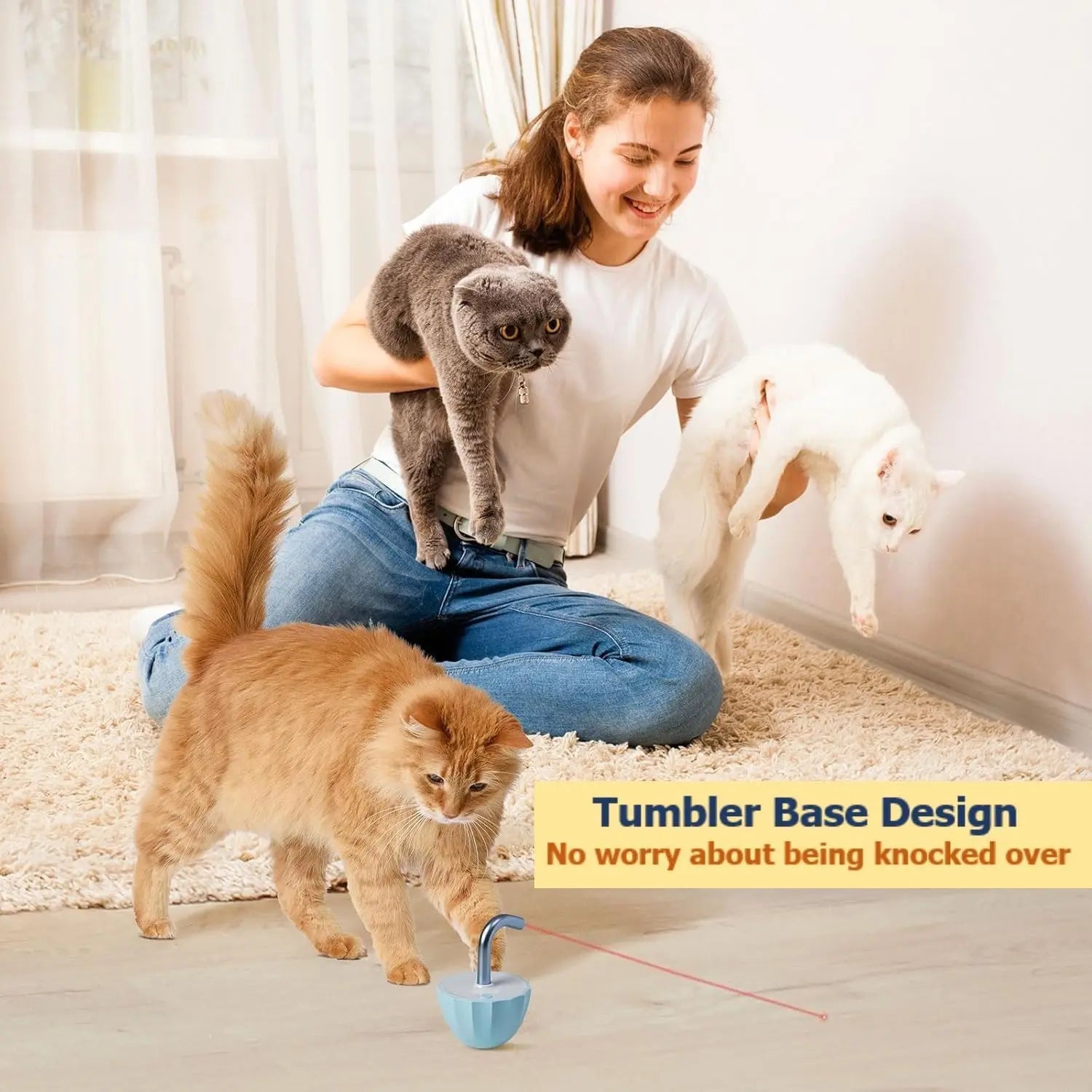 Cat Toys for Indoor Laser Pointer, Interactive Cat Toy for Bored Adult Cats,Random Trajectory and Tumbler Base, Laser for Cats