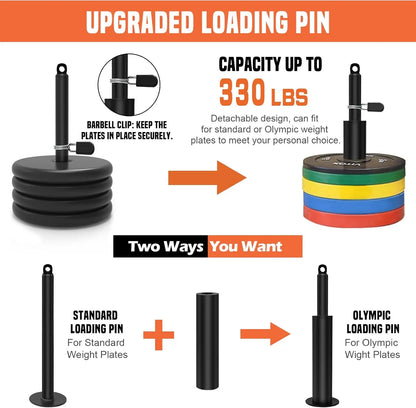 Pulley System Gym, Power Rack Pulley Attachment with 2-In-1 LAT Pull down Bar and Upgraded Loading Pin, for Triceps Pulldown, Biceps, ,