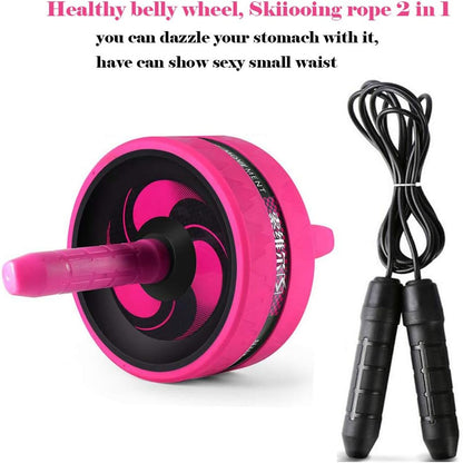 Ab Roller Wheel for Abs Workout - Complete Home Gym Set with AB Wheel Roller, Knee Mat, and Jump Rope (Pink)