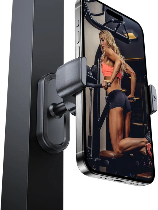 360 Adjustable, Portable Magnet Phone Holder for Gym Workout Record, Gym Accessories Essentials Fitness Gifts for Women Men, Compatible with Iphone 16/15/14/13/12