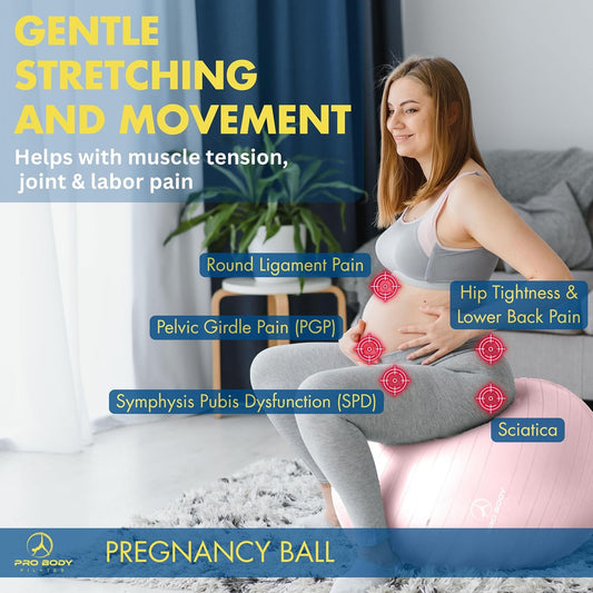 Pregnancy Ball with Guide - Birthing Ball | 1.7Mm Anti-Burst PVC, CA 10P Certified, 55/65/75 Cm, Guide, Doula & Midwife Use, Pump, Pregnancy Essentials