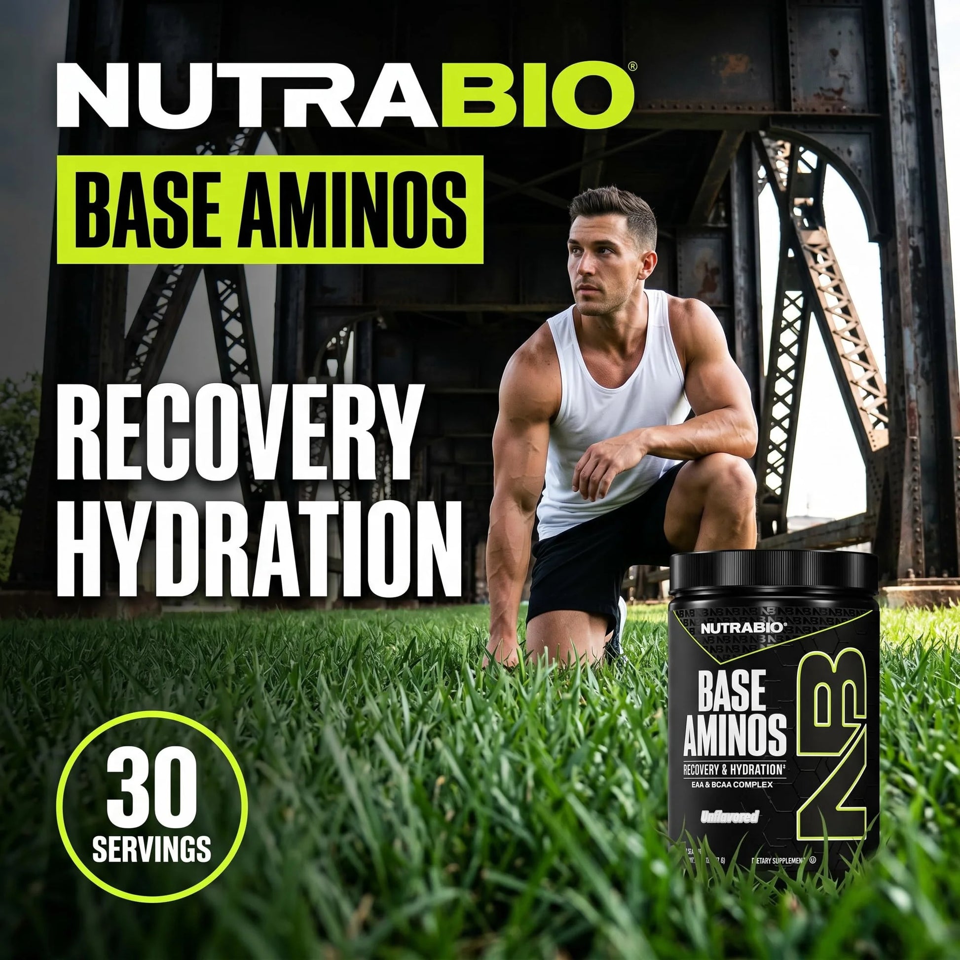 Base Aminos EAA + BCAA Powder –10G Essential Amino Acids Supplement, 6G 2:1:1 Bcaas, 2.8G Hydration Matrix with Electrolytes & Absorption Enhancer Astragin® – 30 Servings- Unflavored