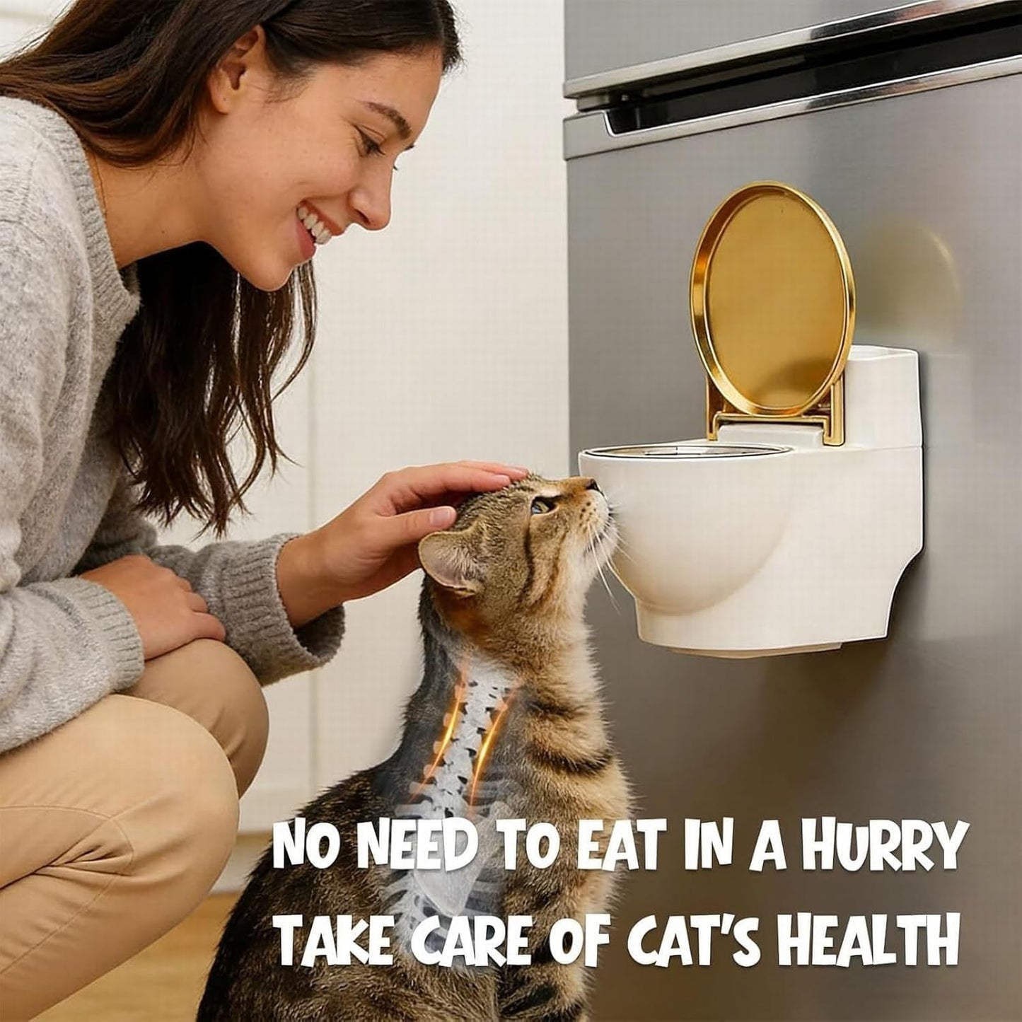 Toilet-Shaped Water Bowl for Cats, Wall-Mounted Cat Toilet Water Bowl Pet Food Dispenser for Cat Dog, Small Funny Bowls, Stainless Steel, Pet Fountain for Your Cat Drink More Water (White)