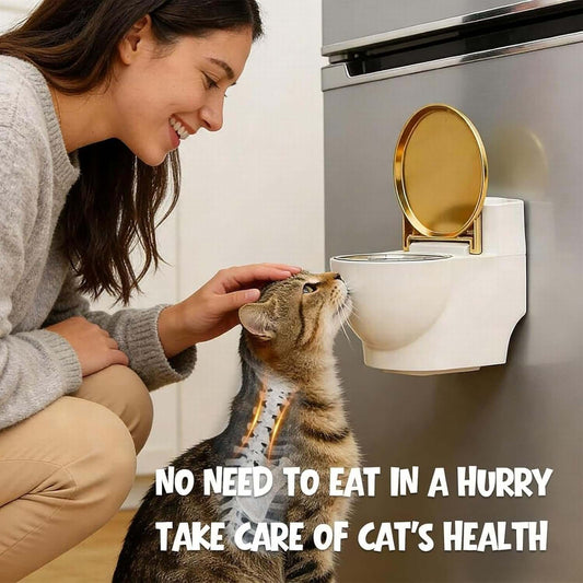 Toilet-Shaped Water Bowl for Cats, Wall-Mounted Cat Toilet Water Bowl Pet Food Dispenser for Cat Dog, Small Funny Bowls, Stainless Steel, Pet Fountain for Your Cat Drink More Water (White)