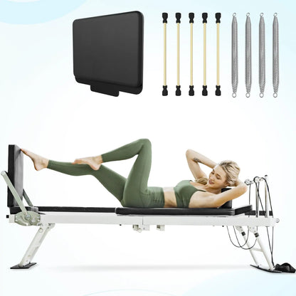 PAETA Pilates Reformer, Foldable Reformer Pilates Machine for Home Use, with Dual Resistance- Springs and Cords, Pilates Equipment for Home Workouts with Jump Board, up to 400 LBS Adjustable Elastic Band