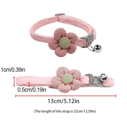 Cute Flower Design Knit Embroidery Pet Collar, Trendy Pet Collar with Bell Feature for Dogs & Cat, Adorable Fashionable Dog & Cat Collar for Pet Decoration