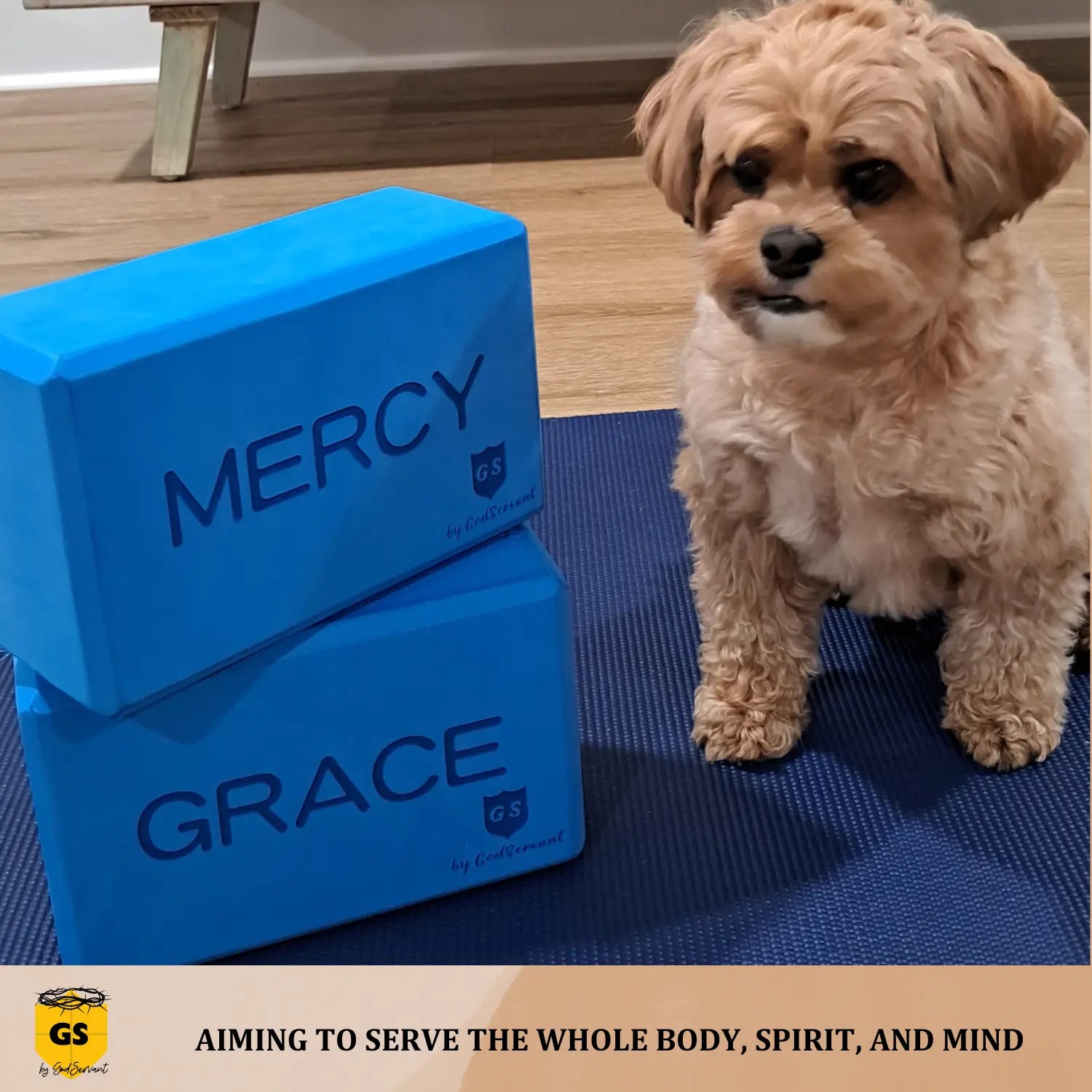 Godservant Inspirational Blue Yoga Blocks 2 Pack – Grace and Mercy; EVA Foam Exercise Block; Non-Slip and Lightweight; Improve Flexibility; Deepen Stretches; Pilates Brick
