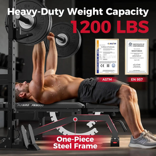 FED Fitness Flybird Series WB8 Weight Bench, Adjustable Weight Bench Can Be Folded for Storage/Vertical Storage, Space-Saving Workout Bench