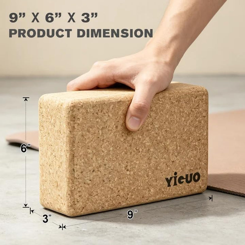 2 Pack Cork Yoga Blocks | Natural Eco-Friendly High Density Non-Slip Yoga Blocks for Women & Men | 9X6X3 Inches for Yoga, Pilates, Stretching