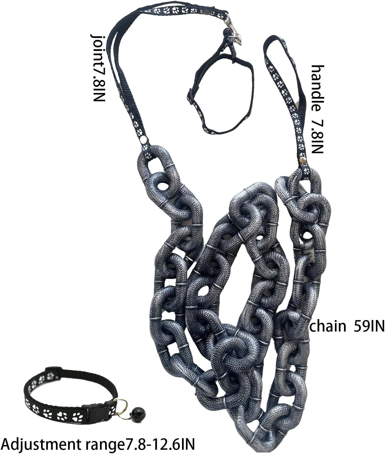 Big Dog Chain Leash, Funny Dog Leash, Plastic Material, Imitates Iron Chains, 75" Long, Chihuahua Teddy Poodle Papillon 1Pc (Silvery)