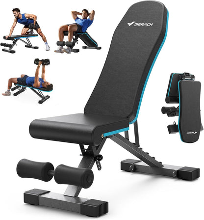 Weight Bench, Foldable Weight Benches for Home Gym with 990 LBS, Adjustable Weight Bench with 72 Training Angles, Incline Bench Press for Full Body