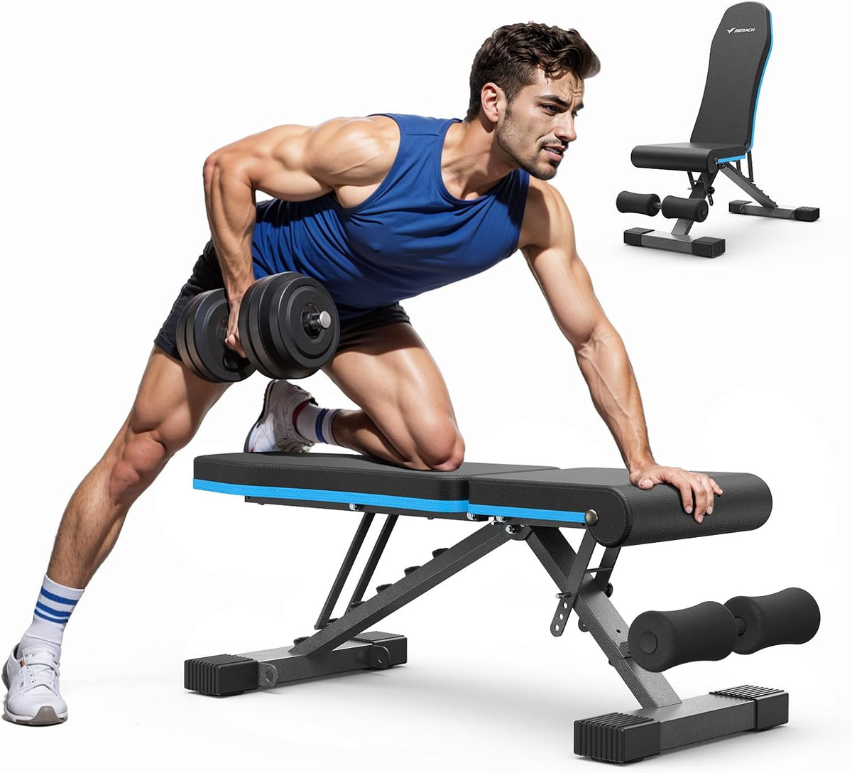 Weight Bench, Foldable Weight Benches for Home Gym with 990 LBS, Adjustable Weight Bench with 72 Training Angles, Incline Bench Press for Full Body