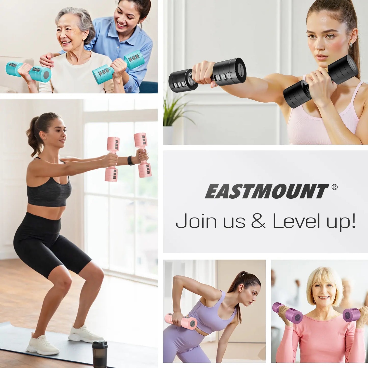 EAST MOUNT Adjustable Dumbbells Set of 2 (5 Lbs Total), 6-In-1 Women'S Non-Slip Handle Body Weights with 1-Second Lock for Home-Gym & Office Use, Fast Adjust Free Weights That Maintains a Firm Grip & Improves Physical Fitness, One-Second Lock