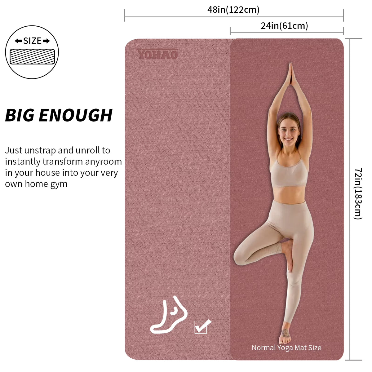 8Mm Large Yoga Mat (6'X 4') with Soft Fabric - Extra Long and Wide 72 X 48 X 0.32 Inches, Non-Slip Surface, Eco-Friendly, Lightweight, Thick Wide Yoga Mat for Home Workouts.(Deep Pink+Gray)