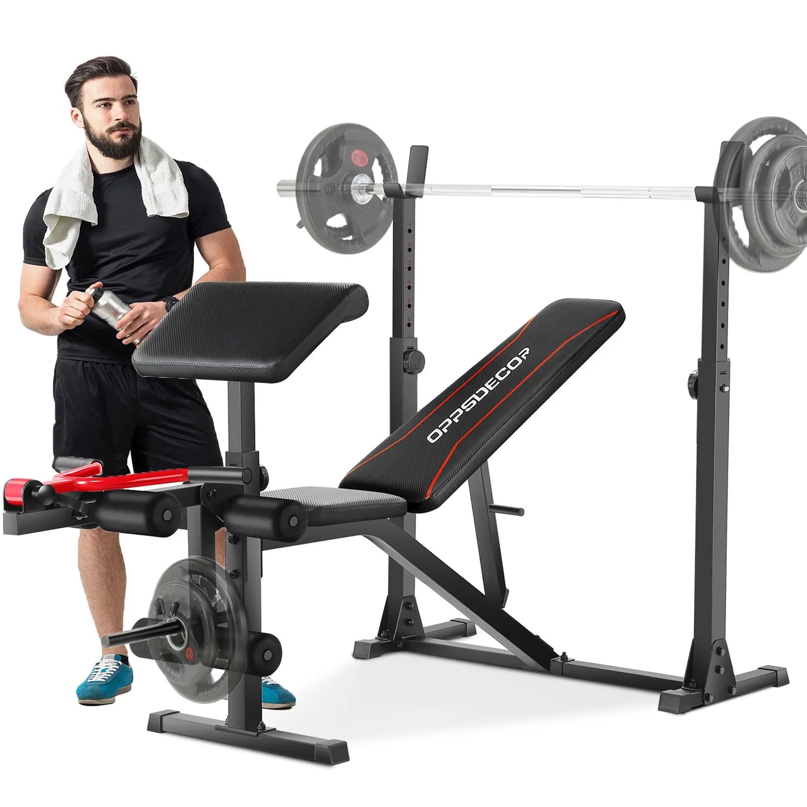 OPPSDECOR 900LBS Weight Bench Set with Squat Rack Preacher Curl with Leg Extension Press Set Workout Bench for Home Gym Dumbbell Set Foldable Weight Fitness Equipment Exercise Machine, Adjustable Workout Benches,Summerwins,Father'Sdaygifts