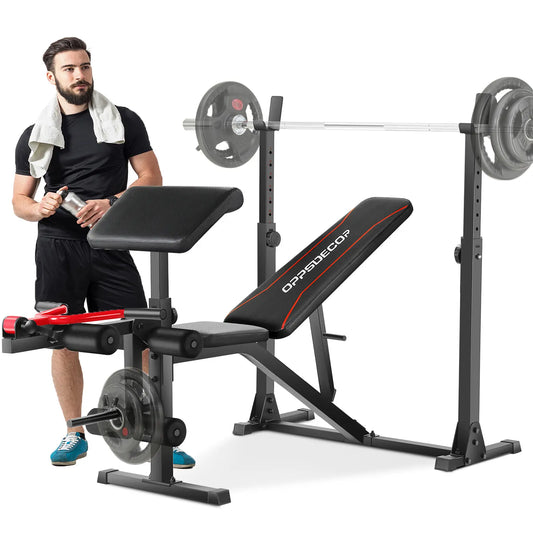 OPPSDECOR 900LBS Weight Bench Set with Squat Rack Preacher Curl with Leg Extension Press Set Workout Bench for Home Gym Dumbbell Set Foldable Weight Fitness Equipment Exercise Machine, Adjustable Workout Benches,Summerwins,Father'Sdaygifts