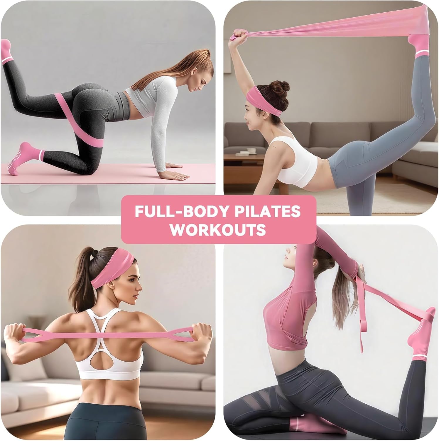 Pilates Ring Circle Set for Women, 17 Pcs Yoga Equipment Sets, with 14'' Yoga Ring, Massage Ball, Resistance Bands, Hip Thrust Belt, Hair Band, anti Slip Socks for Legs Arms and Thighs