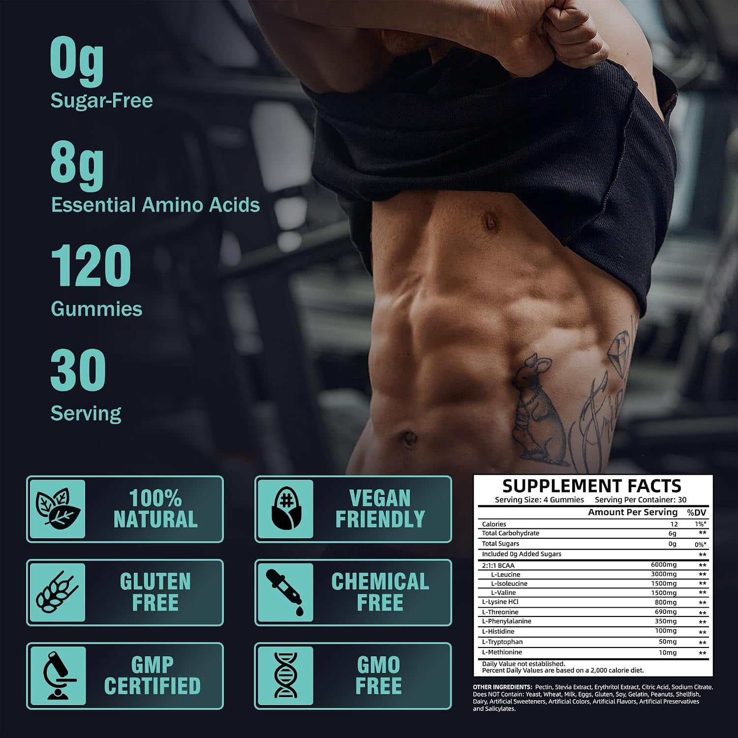 EAA Gummies 120 Gummies (Blue Raspberry), Essential Amino Acids - All 9 Essential Aminos (EAA) and All Branched-Chain Aminos (Bcaas), Non-Gmo, Gluten Free, Vegetarian Friendly