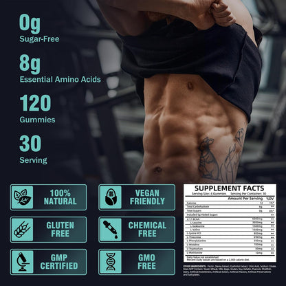 EAA Gummies 120 Gummies (Blue Raspberry), Essential Amino Acids - All 9 Essential Aminos (EAA) and All Branched-Chain Aminos (Bcaas), Non-Gmo, Gluten Free, Vegetarian Friendly