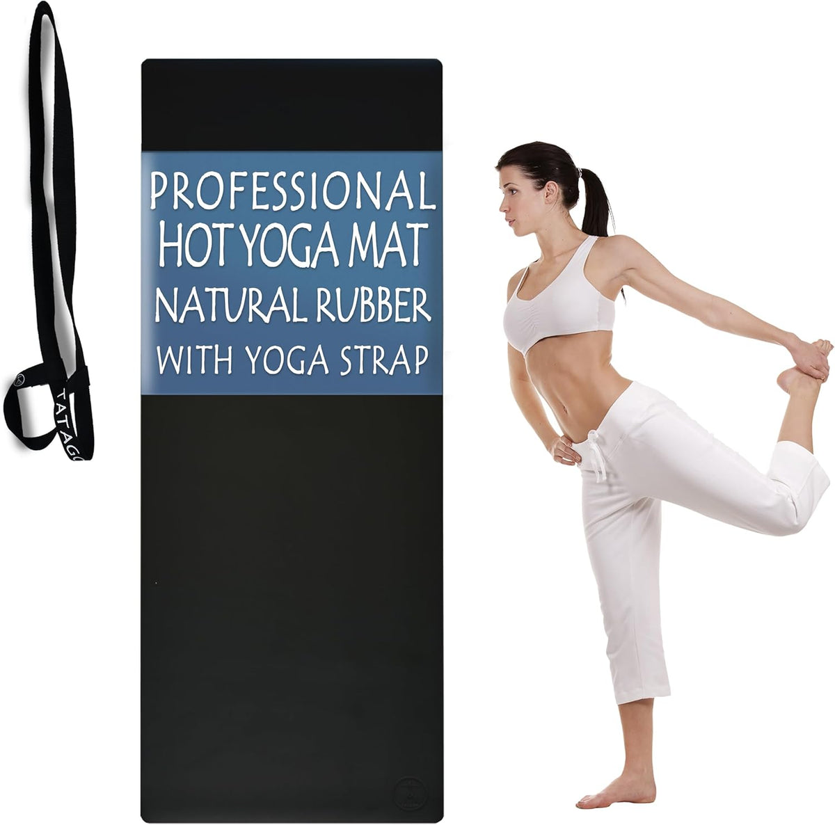 Hot Yoga Mat Non Slip-Professional Grade Natural Rubber Yoga Mat, Pliates Mat, Stretching Mat or Exercise Mats for Home Workout. Nonslip for Hot and Sweaty Classes. Includes Yoga Strap for Carrying and Stretching Too.