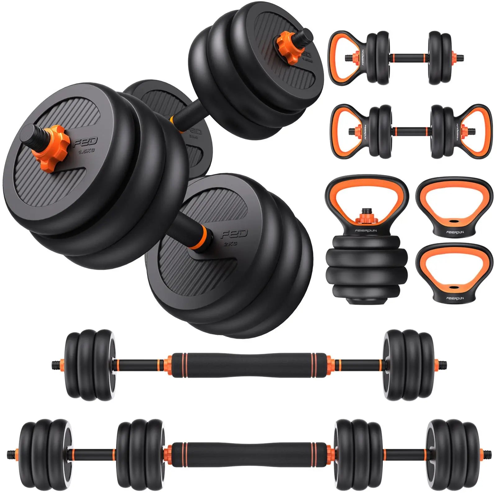 FED Fitness Feierdun Series DS2 Dumbbell Set 20/45/70/90Lbs, 5-In-1 Free Weights with Connector, Convert to Barbell/Kettlebell/Push-Up Stand, Home Gym Equipment for Men & Women