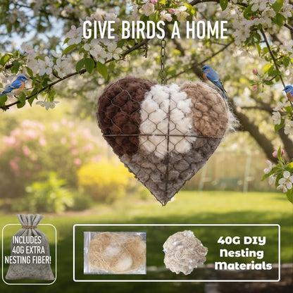 Handmade Alpaca Fiber Bird Nesting Heart, Birds Nests Material Holder, Winter Tree Shelter for Wild Bird, Hummingbird Houses Nest Boxes Gifts for outside Garden Art Birdhouse, Birds Lovers