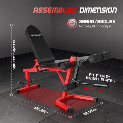 ANCHEER Plate-Loaded Leg Extension & Curl Machine - Adjustable 880LB Capacity Lower Body Strength Trainer, Leg Extension Machine, at Home Gym Equipment for Quads, Hamstrings, Glutes, Summerwins, Workout Equipment, Leg Curl Machine