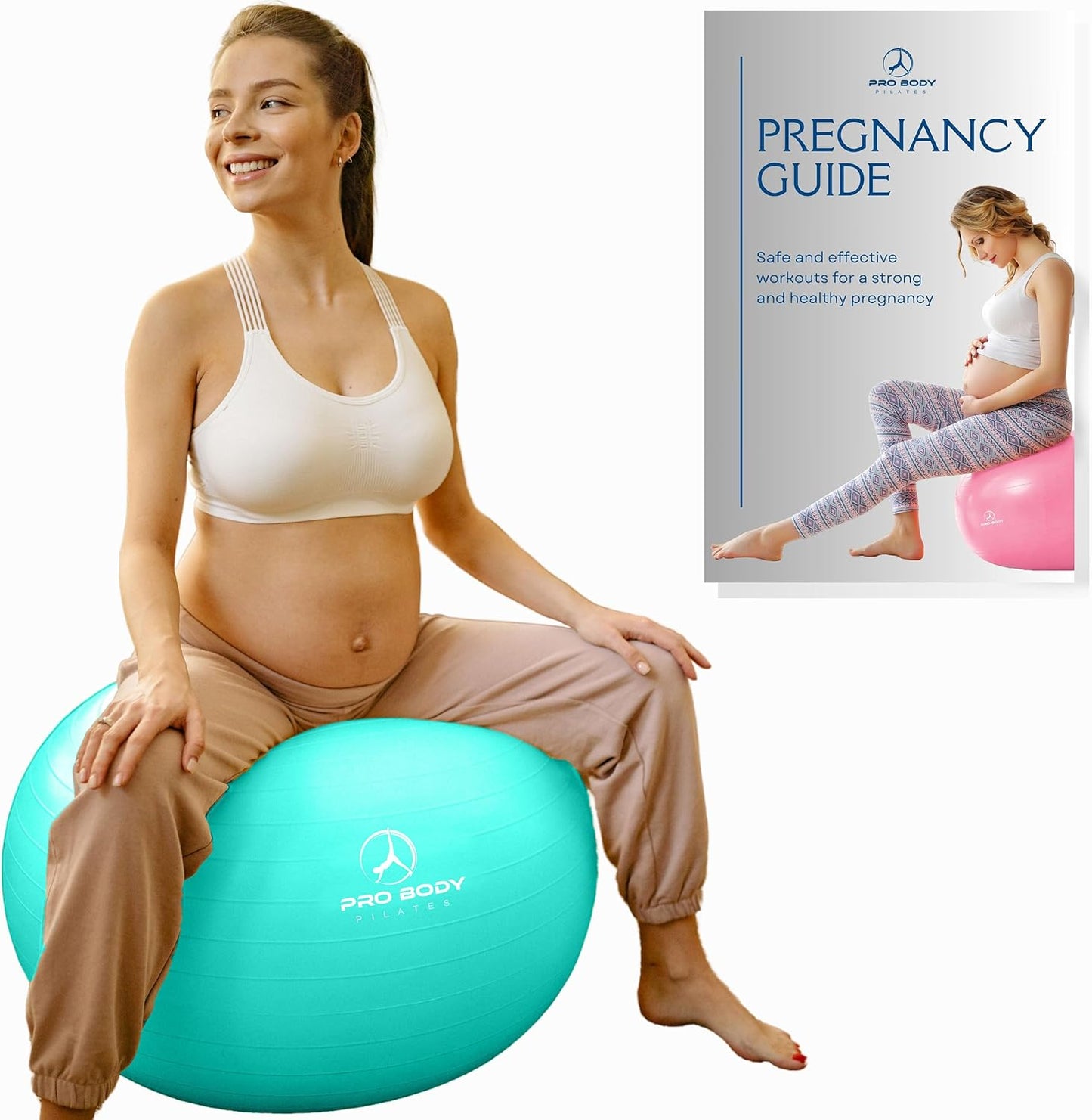 Pregnancy Ball with Guide - Birthing Ball | 1.7Mm Anti-Burst PVC, CA 10P Certified, 55/65/75 Cm, Guide, Doula & Midwife Use, Pump, Pregnancy Essentials