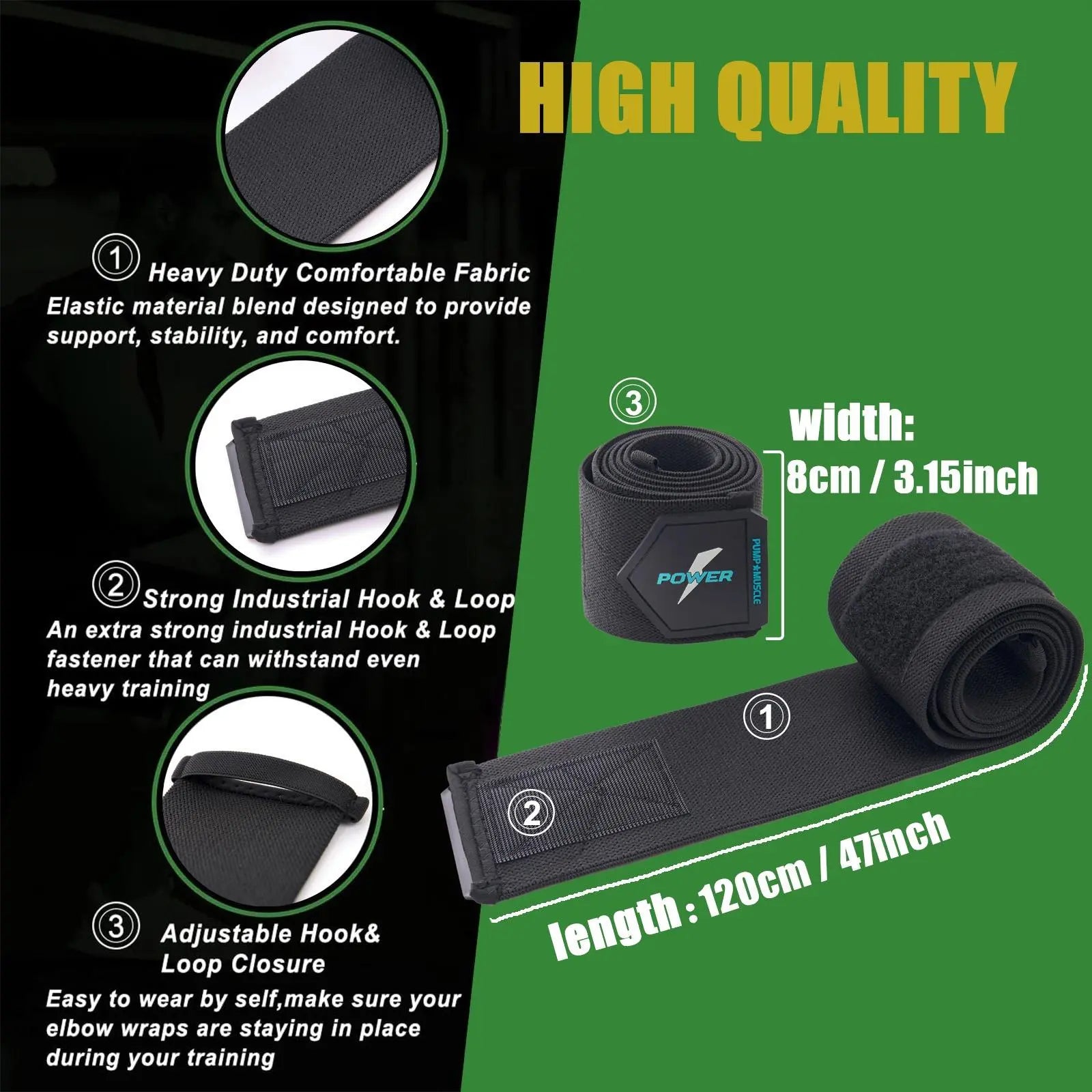 Premium Elbow Wraps for Weightlifting, 1 Pair Powerlifting Gym Workout, Elastic Sport Band, Elbow Support and Guard for Bench Press, Fitness Exercise Accessories, Strength Training Accessory, Fitness Training Straps