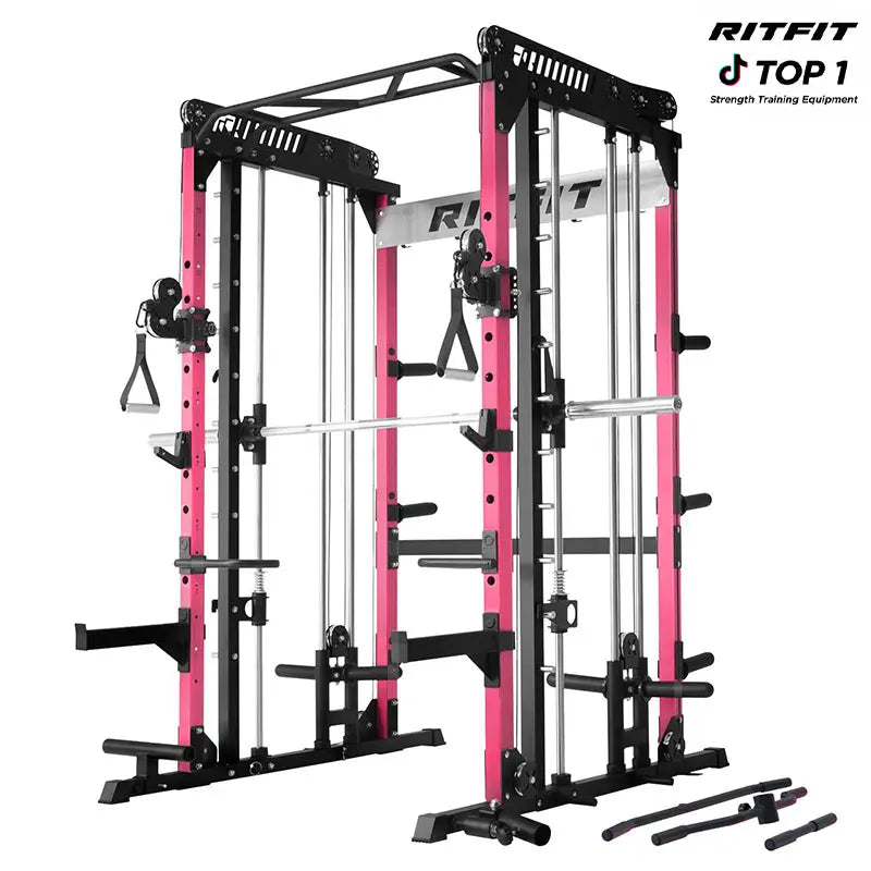 RITFIT Pink M1 Pro/2.0 Multifunctional Smith Machine - at Home Gym Equipment with Cable Crossover System, Squat Rack, Adjustable Strength Training Gear, Home Exercise Station, Home Exercise Equipment