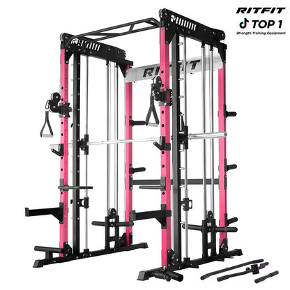 RITFIT Pink M1 Pro/2.0 Multifunctional Smith Machine - at Home Gym Equipment with Cable Crossover System, Squat Rack, Adjustable Strength Training Gear, Home Exercise Station, Home Exercise Equipment