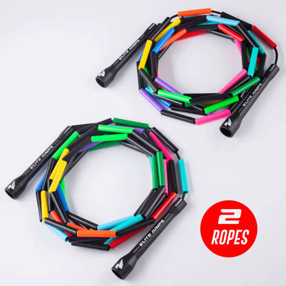 Elite Jumps Rainbow Redux Double Dutch Jump Rope 14Ft, 2 Pack | 2" Beaded Double Dutch Jump Rope for Adults & Kids | Made with Unbreakable Handles and Shatterproof Beads