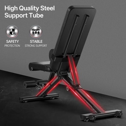 Adjustable Weight Bench, 660LB Capacity Foldable Workout Bench, Incline Flat Bench Press for Home Gym, Dual-Frame Strength Training Bench, No Assembly Required, Wider Seat