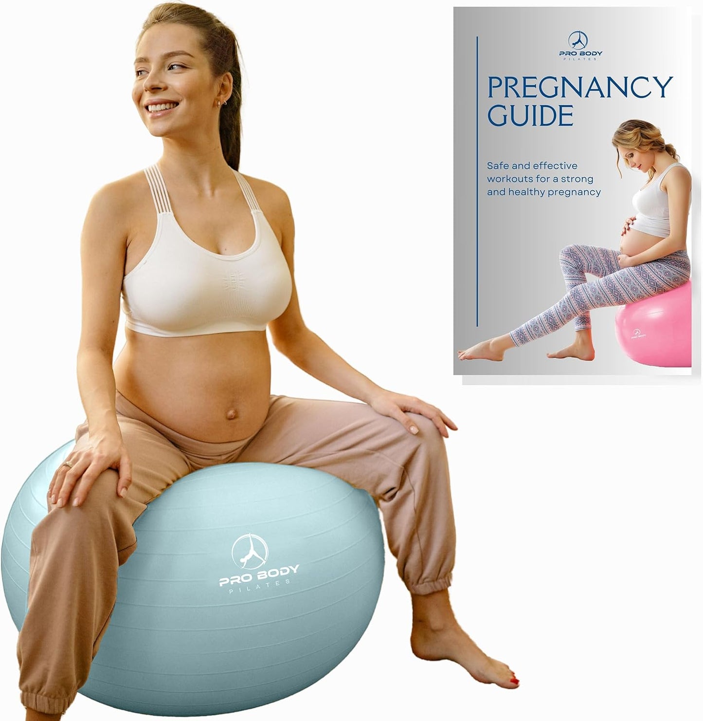 Pregnancy Ball with Guide - Birthing Ball | 1.7Mm Anti-Burst PVC, CA 10P Certified, 55/65/75 Cm, Guide, Doula & Midwife Use, Pump, Pregnancy Essentials