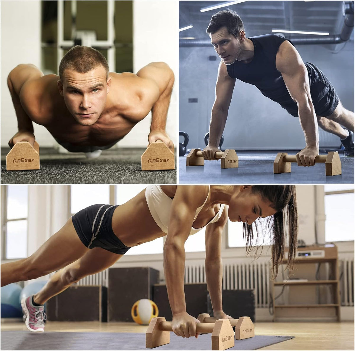 Wooden Parallettes Bars, 2 PCS Push up Bars with Non-Slip Base