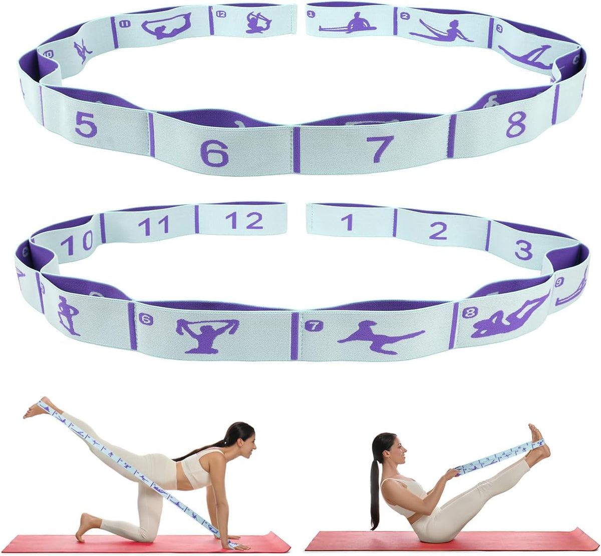 Elastic Yoga Stretching Strap with Loops,  Stretch Straps for Physical Therapy, Pilates Stretch Band, Elastic Exercise Bands, Leg Stretching Strap, Stretch Resistance Bands for Exercise
